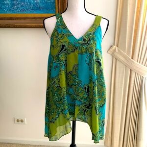 Gorgeous Multi-Colored Top - Shades of Vibrant Blur & Green, Organic Design